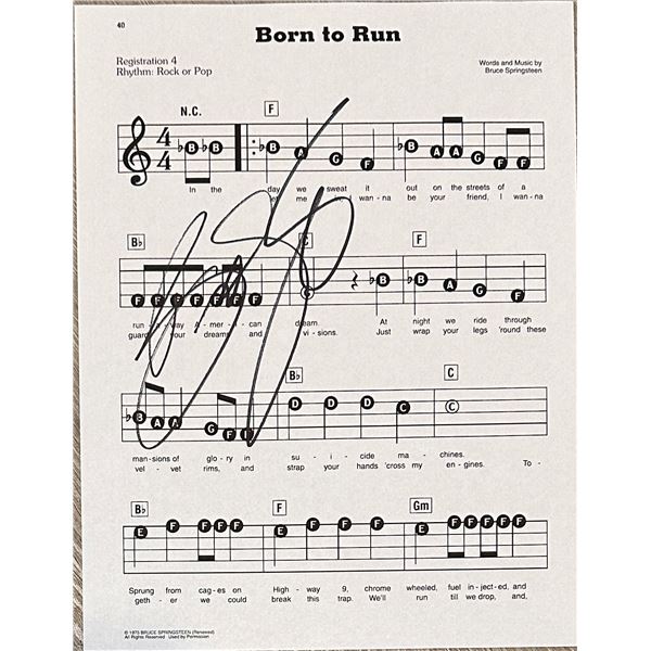 Bruce Springsteen Born to Run Sheet Music Autographed