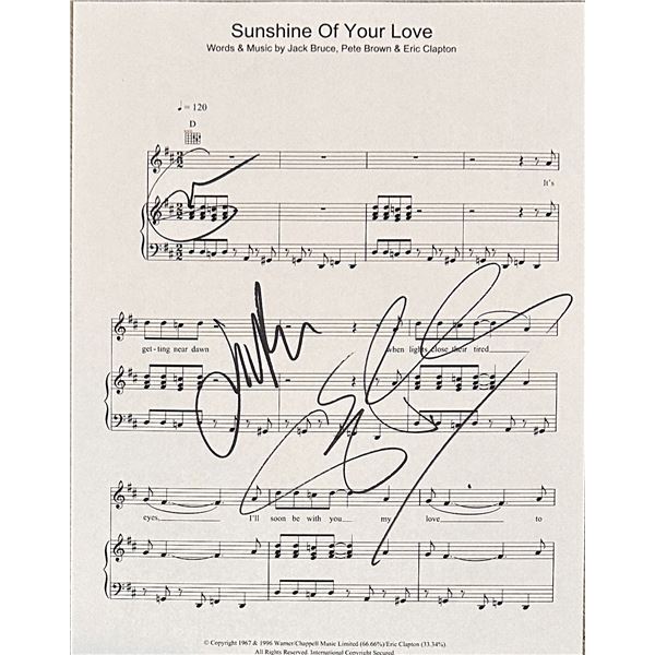 Cream Autographed Sheet Music All 3