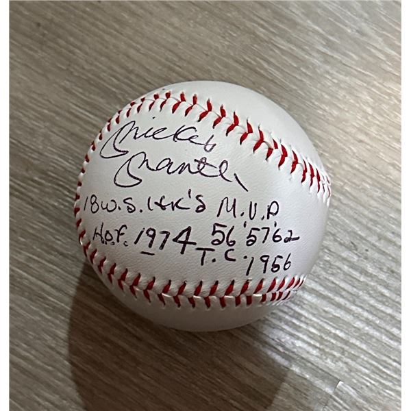 Mickey Mantle Autographed Baseball Loaded with Stats