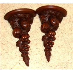 Two Wooden Hand Carved Wall Scounces