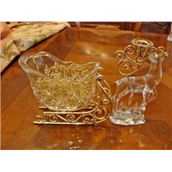 Crystal Sleigh/Reindeer Candle Holder