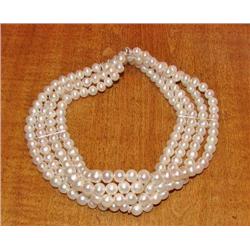 Four Strand Real Cultured Pearl Choker