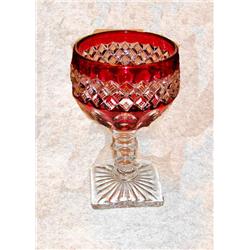 * Eight Antique Ruby/Clear Wine Glasses