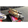 Image 2 : SIZE 9 1930'S GOLF SHOES, BLUE ABSTRACT LEATHER LOAFERS AND OLIVE BALLET FLATS
