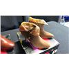 Image 2 : SIZE 7 1930'S GOLF SHOES, RUSSIAN RED STACKED HEEL ANKLE BOOTS, JAPANESE SCREEN SUEDE HEELED BOOTS
