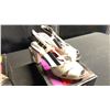 Image 2 : SIZE 7 RAISING HIGH HEEL PEEP TOE SLINGBACKS, OLIVE TWO TONE PUMPS, ALMOND BRANCH CRISS CROSS SLI...