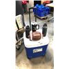 Image 1 : BLUE MOBILE COOLER, FOOTBALL AND 3 TRAVEL TUMBLERS