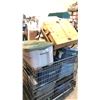 Image 2 : WIRE CRATE INCLUDING NATURAL WOOD/STEEL COFFEE TABLE, MISC CLOTHING AND MORE -MUST TAKE ALL-