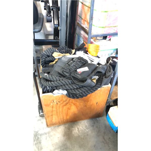 VARIOUS FITNESS ACCESSORIES INCLUDES ROPES, MATS, WEIGHT VEST AND MORE
