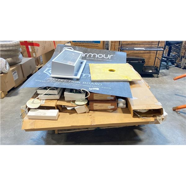 PALLET OF HARDWIRE FLUORESCENT CEILING TUBE LIGHTING WITH HARDWARE & CORDS, MOUNTABLE FIRE