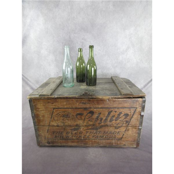 Old Schlitz Wooden Beer Case- 3 Bottles- 24" X 17" X 12"