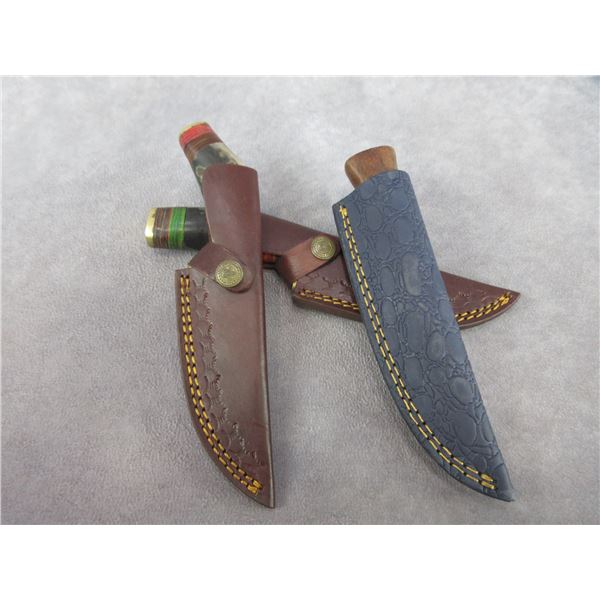 3 New Damascus Knives With Sheath- 4" Blades- 4" Handles