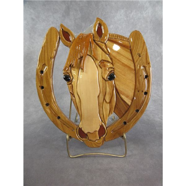 Horse And Horseshoe Intarsia Woodwork- 12" X 10"