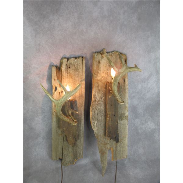 2 Barnwood Antler Electric Light- Works- 27" X 10"- 27" X 8"