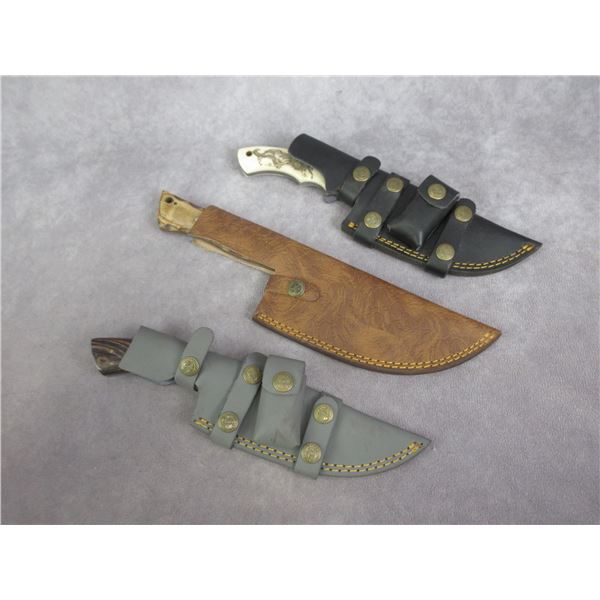 3 New Damascus Knives With Sheaths- 5"-7" Blades- 5" Handles
