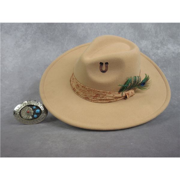 Marked Quarter Circle BC Indian Head Belt Buckle With Turquoise And Coral- Probably Sterling- 3.5" X