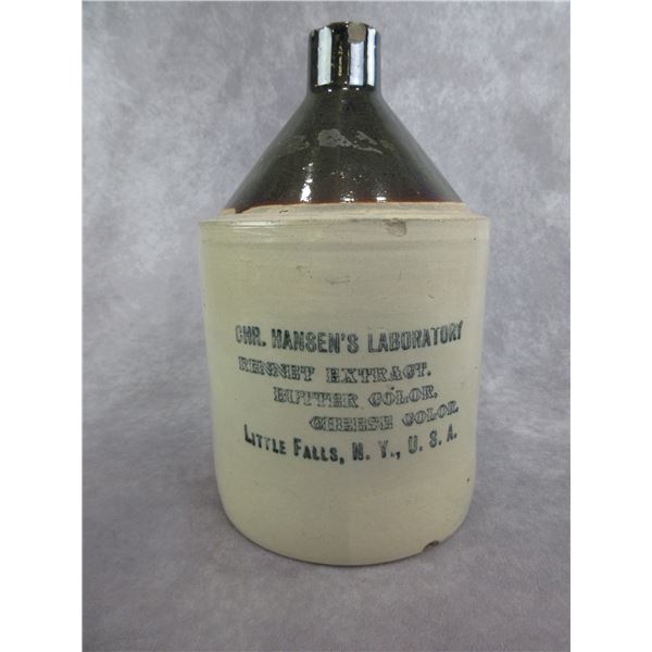 CHR Hansens Laboratory 1 Gallon Crock Jug- Little Falls NY- Has Several  Chips