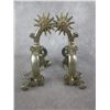 Image 2 : Unmarked Silver Inlaid Elko Star Pattern Spurs- 1.6" Bands- 2.5" Drop Shanks- 2" 12 Point Rowels Wit