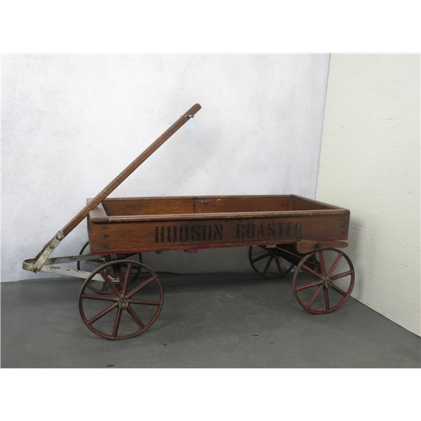 Antique "Hudson Coaster" Iron Wheeled Kids Wagon- 15.5"H X 35" X 16"- Very Good Condition