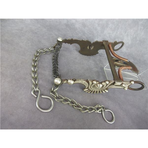 Marked Black 23 Silver Inlaid Bit- Carmel Cheek- Spade Mouth- Double Slobber Chains- Rein Chain Swiv