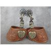 Image 1 : Marked Garcia Elko Nev Silver Inlaid Heart Pattern Spurs- 1" Bands- 2.4" Drop Shanks- 2" 14 Point Ro