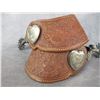 Image 8 : Marked Garcia Elko Nev Silver Inlaid Heart Pattern Spurs- 1" Bands- 2.4" Drop Shanks- 2" 14 Point Ro