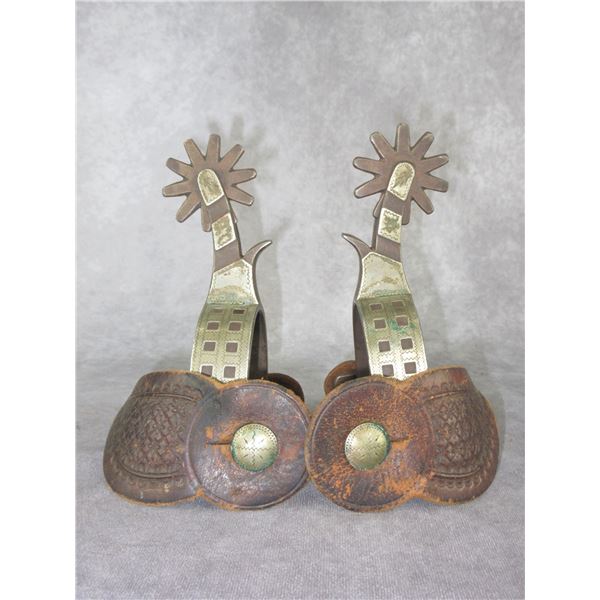 Inside Marked O Crockett Double Mounted Spurs- Mission Pattern- 1.1" Bands- 2.75" Shanks- 2" 10 Poin