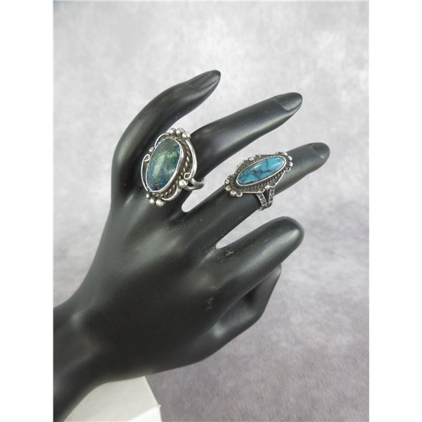 2 Unmarked Silver And Turquoise Lady Rings- Size 4.5 And 5.5