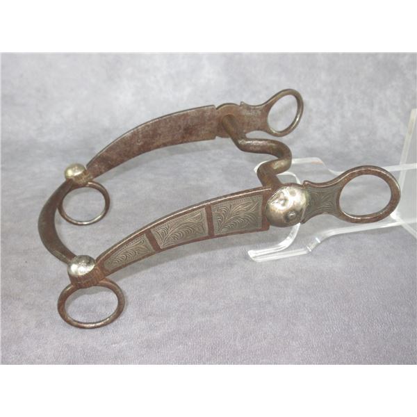 Marked GS Garcia Silver Inlaid Bit- California Cheek- Curb Mouth- Slobber Bar- Decent Condition