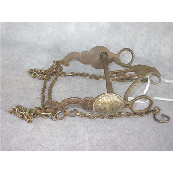 Buermann Daisy Bit- Silver Inlaid And Chased- Spade Mouth- Double Slobber Chains- Rein Chains With S