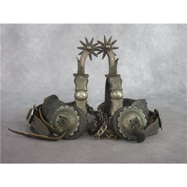 Buermann Hand Forged Steel Silver Inlaid Spurs- .8" Bands- 2" Drop Shanks- 1.75" 10 Point Rowels- Ch