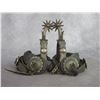 Image 1 : Buermann Hand Forged Steel Silver Inlaid Spurs- .8" Bands- 2" Drop Shanks- 1.75" 10 Point Rowels- Ch