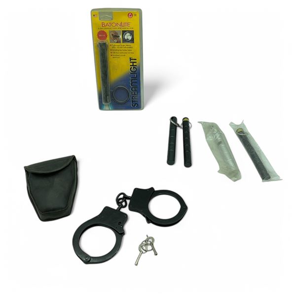 Assorted Self Defense Hand Tools X 5 Qty and Metal Hand Cuffs with Case
