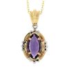 Image 5 : 14K TT Gold 0.80 ctw Marquise Amethyst Solitaire w/ Fancy Frame Pendant & Chain