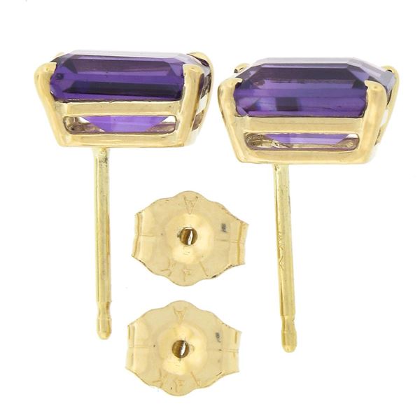 NEW 14k Yellow Gold 2.64 ctw Emerald Cut Prong Set Purple Amethyst Stud Earrings