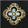 Image 2 : Vintage Victorian Revival 14K Gold Cabochon Opal Open Quatrefoil Pin Brooch