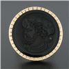 Image 2 : Antique Victorian 14K Gold Black Onyx Carved Intaglio Male Round Platter Ring
