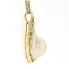 Image 4 : 14K Gold 19.6mm Mabe Pearl & Bezel Diamond Elk Button Pendant & 18" Curb Chain