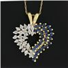 Image 3 : 14k Yellow Gold 1.08 ctw Diamond & Sapphire Cluster Open Heart Pendant & 21" Cha