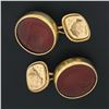 Image 1 : Antique Mens 14k Gold Round Bezel Carved Intaglio Carnelian & Gold Cuff Links