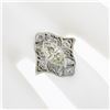 Image 6 : Antique Deco 18k Gold GIA Bezel Marquise Diamond Filigree Engagement Dinner Ring