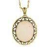 Image 6 : Vintage 14k Gold Oval Cabochon Opal Single Cut Diamond Open Pendant 15.5" Chain