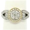 Image 2 : NEW 14k White & Yellow Gold Milgrain 0.75 ctw Pave Set Round Diamond Cluster Rin