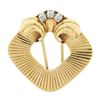 Image 6 : Retro Vintage 14k Gold 0.12 ctw Round Diamond Fluted Grooved Fur Clip Pin Brooch