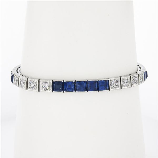 Vintage Waslikoff & Son Platinum GIA Sapphire & Diamond 7" Line Tennis Bracelet