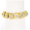 Image 7 : Vintage 18k Gold & Platinum 5.0 ctw Old Diamond Etched Floral Statement Bracelet