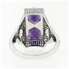 Image 6 : 14K White Gold 1.80 ctw Amethyst & Diamond Filigree Etched Milgrain Platter Ring
