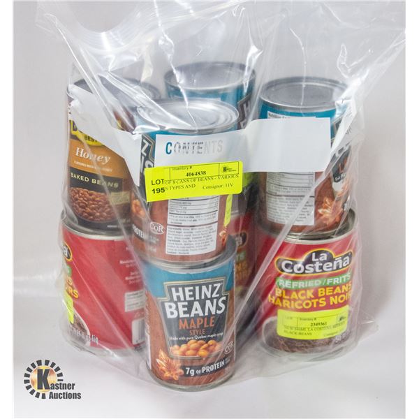 LOT OF 8 CANS OF BEANS - VARIOUS SIZES TYPES AND