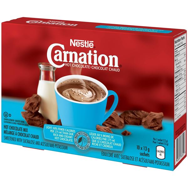 NEW 10 X 13G CARNATION HOT CHOCOLATE LIGHT