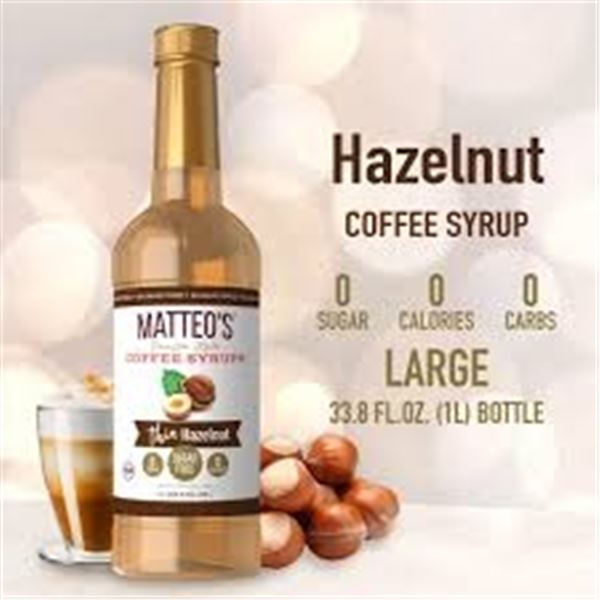 NEW 750ML MATTEOS COFFEE SYRUP THIN HAZELNUT